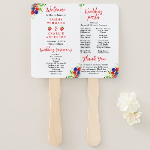 Summer Mixed Berries Wedding Program Hand Fan