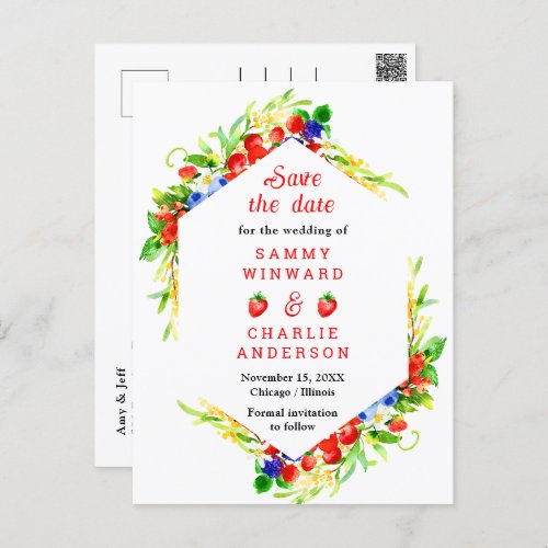 Summer Mixed Berries Wedding Save The Date Postcard