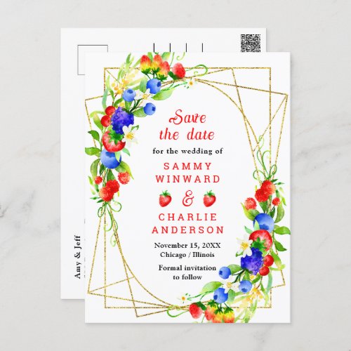 Summer Mixed Berries Wedding Save The Date Postcard