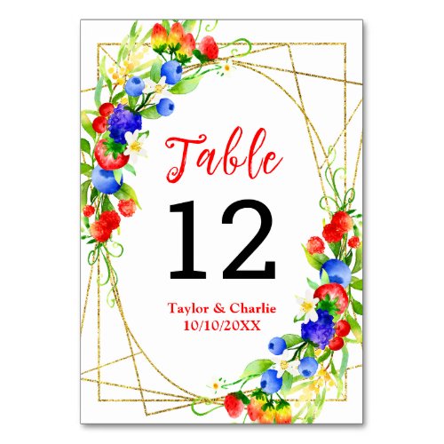 Summer Mixed Berries Wedding Table Number