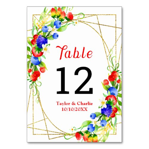 Summer Mixed Berries Wedding Table Number