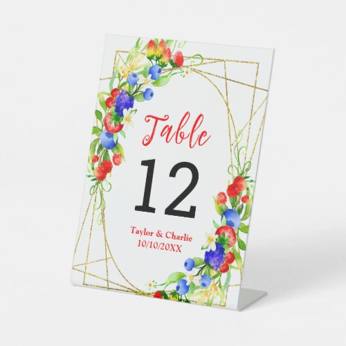 Summer Mixed Berries Wedding Table Number Pedestal Sign