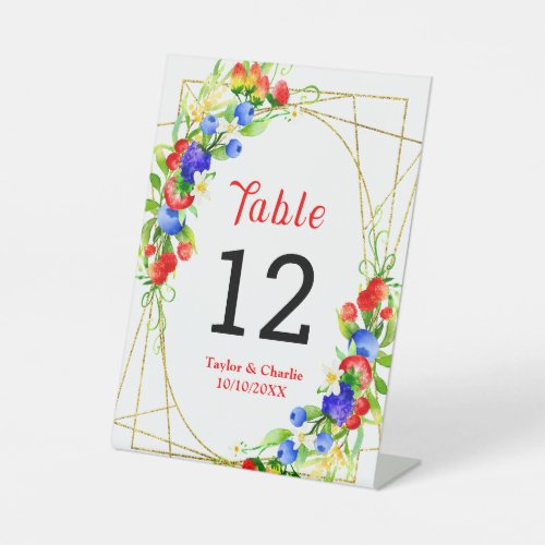 Summer Mixed Berries Wedding Table Number Pedestal Sign