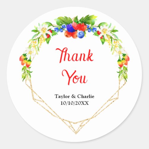 Summer Mixed Berries Wedding Thank You Classic Round Sticker
