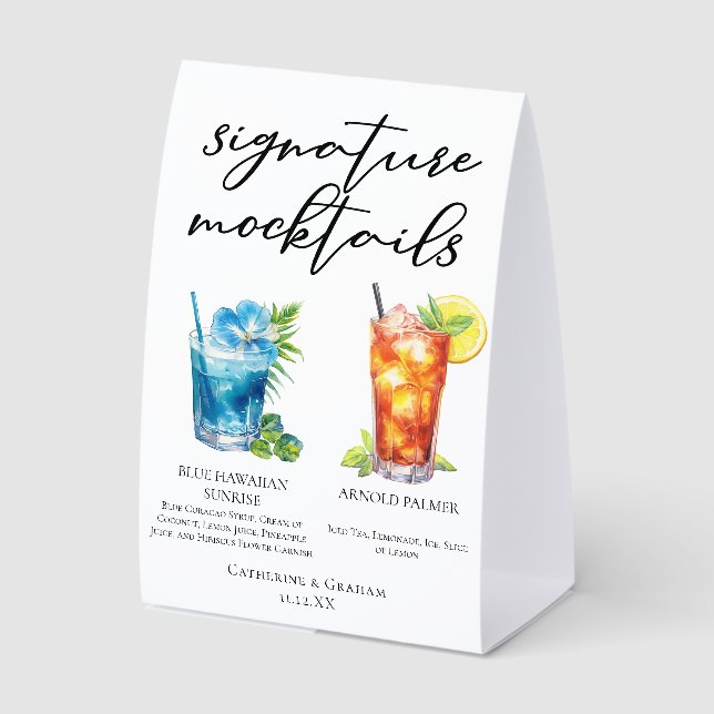 Summer Mocktails Blue Hawaiian Arnold Palmer Paper Table Tent (Front)