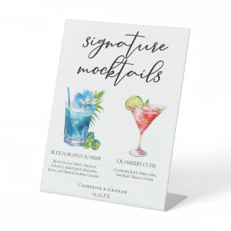 Summer Mocktails Blue Hawaiian Cranberry Cutie Pedestal Sign