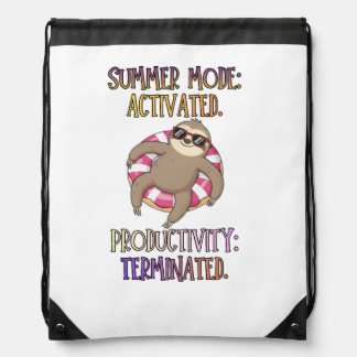 Summer Mode Activated – Cartoon Sloth on Donut – Drawstring Bag