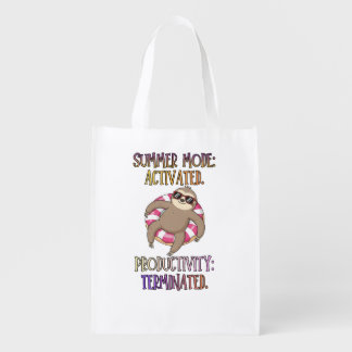 Summer Mode Activated – Cartoon Sloth on Donut – Grocery Bag