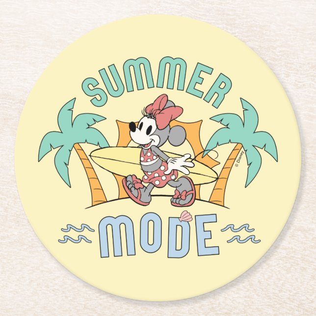 Summer Mode Minnie Mouse Round Paper Coaster (Front)