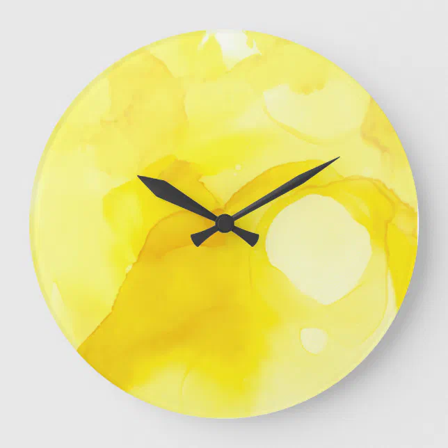 Yellow Clock Design Summer Modern Abstract Yellow and White Design Large Clock | Zazzle