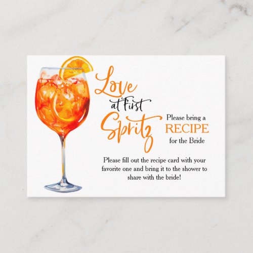 Summer Modern Elegant Bridal Shower Recipe Request Enclosure Card
