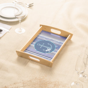 Summer Modern Navy Blue Boat Stripes Collection Serving Tray