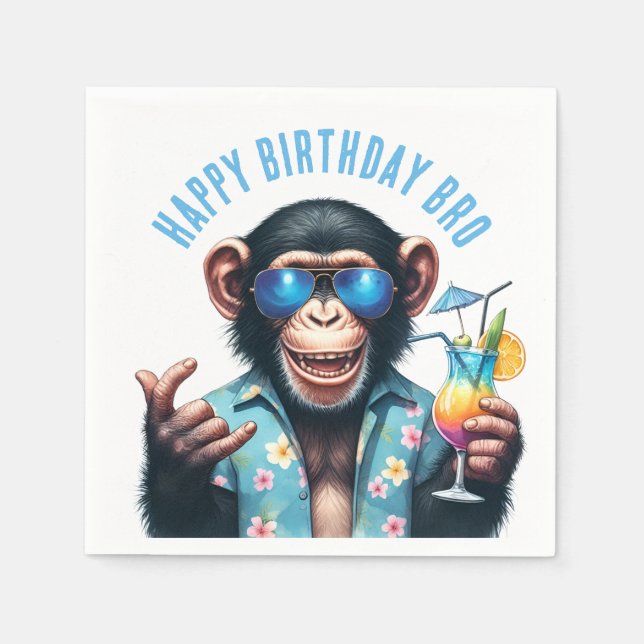 Summer Monkey Happy Birthday Bro Summer Vibes Napkins (Front)