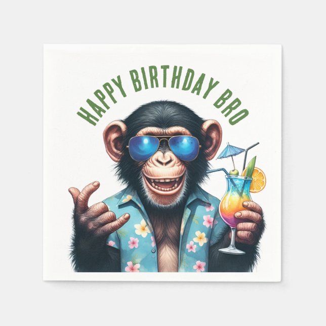 Summer Monkey Happy Birthday Bro Summer Vibes Napkins (Front)