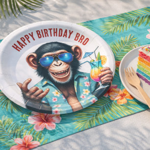 Summer Monkey Happy Birthday Bro Summer Vibes Paper Plates