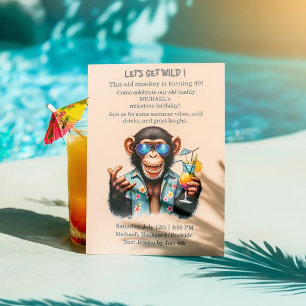 Summer Monkey Let's Get Wild 40th Birthday Invitation
