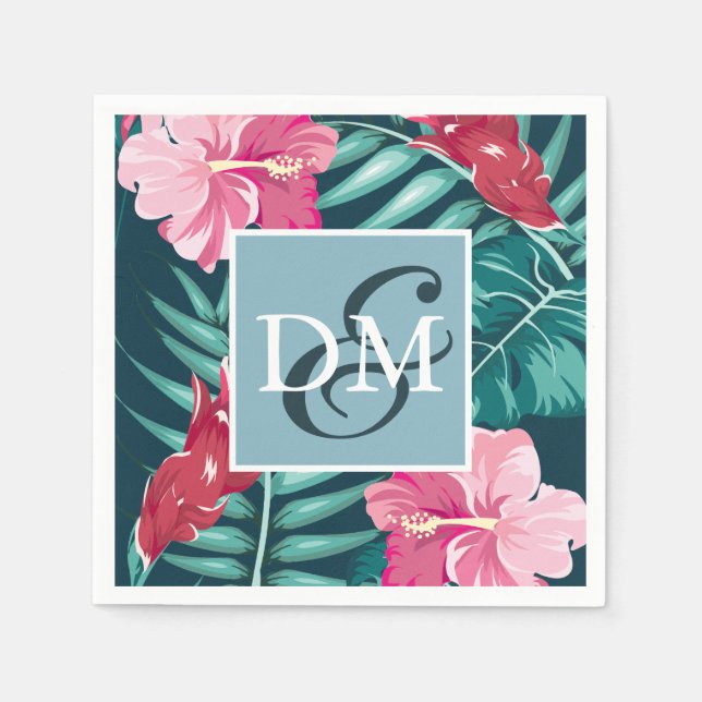 Summer Monogram Exotic Flowers design Napkins (Front)