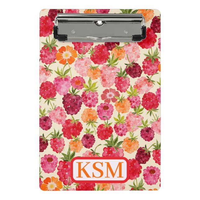 Summer Monogram Raspberry Watercolor Mini Clipboard (Front)