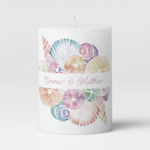 Summer Monogram Watercolor Sea Shells Wedding Logo Pillar Candle