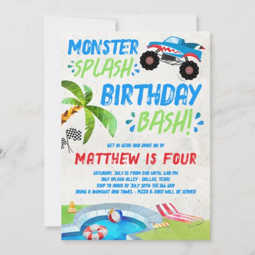 Summer Monster Truck Birthday Party Invitation