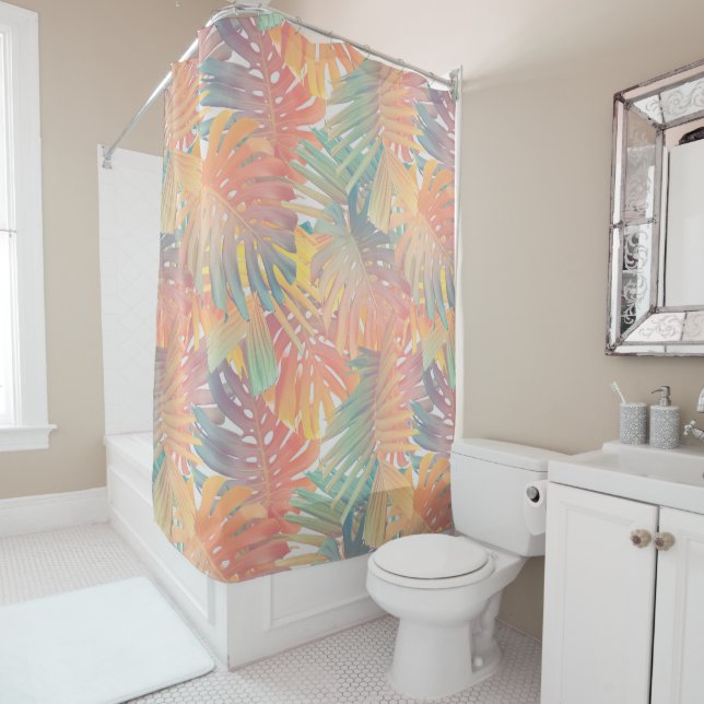 Summer Monstera Palm Jungle 1 Shower Curtain (In Situ)