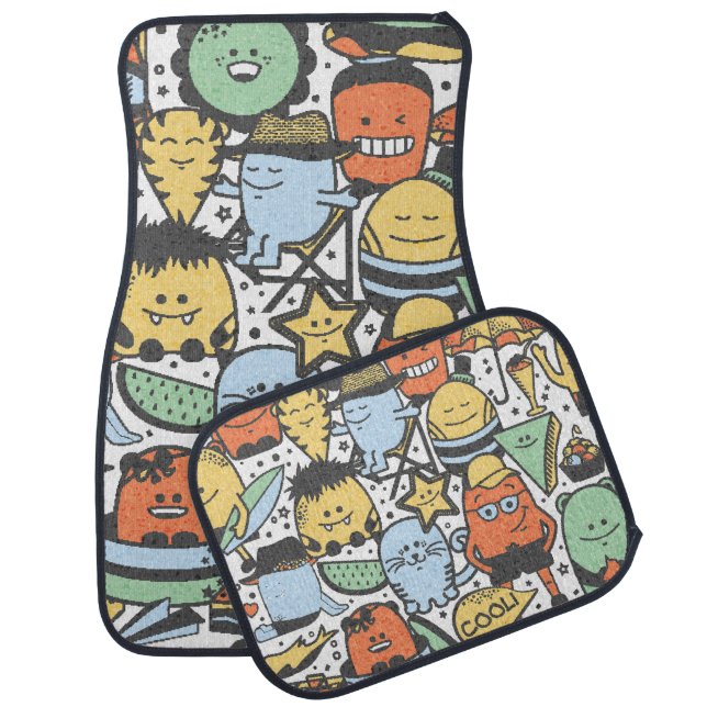 Summer monsters, colorful seamless pattern car floor mat (Set)