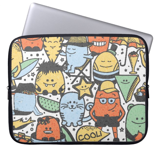 Summer monsters, colorful seamless pattern laptop sleeve (Front)