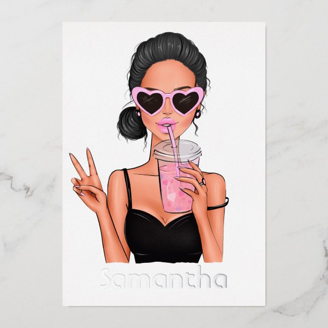 Summer Mood Fashion beach Glam Lady Foil Invitatio Foil Invitation (Front)