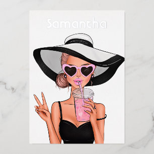 Summer Mood Fashion beach Glam Lady Foil Invitatio Invitation