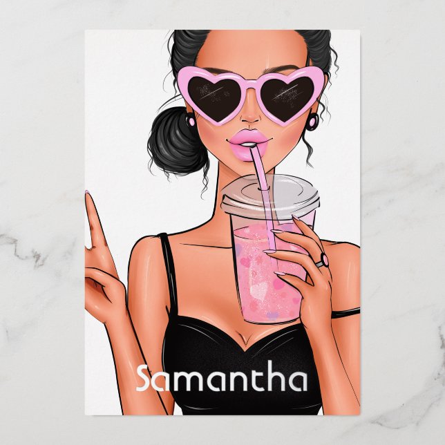 Summer Mood Fashion beach Glam Lady Foil Invitation (Front)