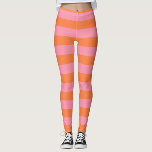 Summer Mood Pink Orange Lines Leggings