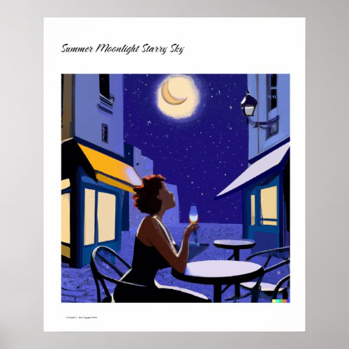 Summer Moonlight Starry Sky Poster