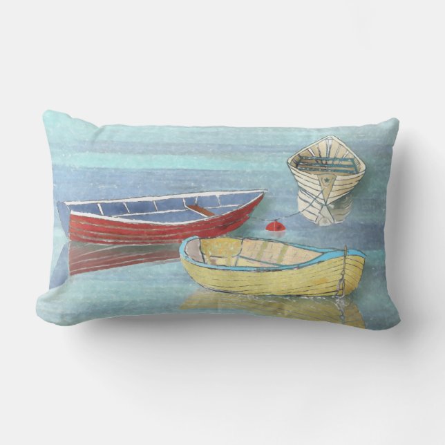 Summer Morning Boats at Rest Lumbar Pillow (Front)