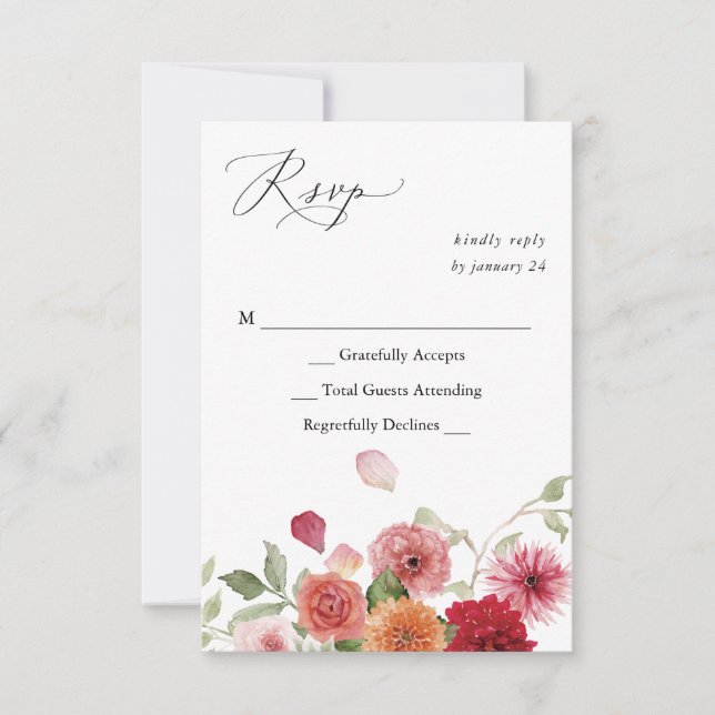 Summer Multi Color Floral no Meal RSVP  Card (Front)