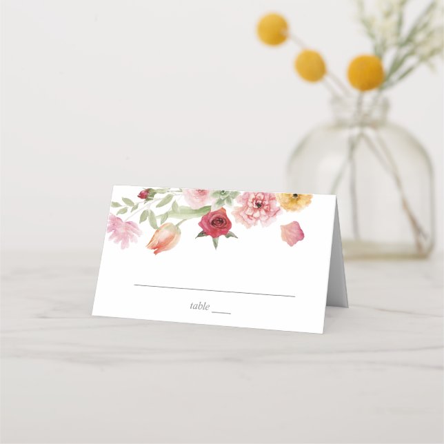 Summer Multi Color Floral Place Card (Front)