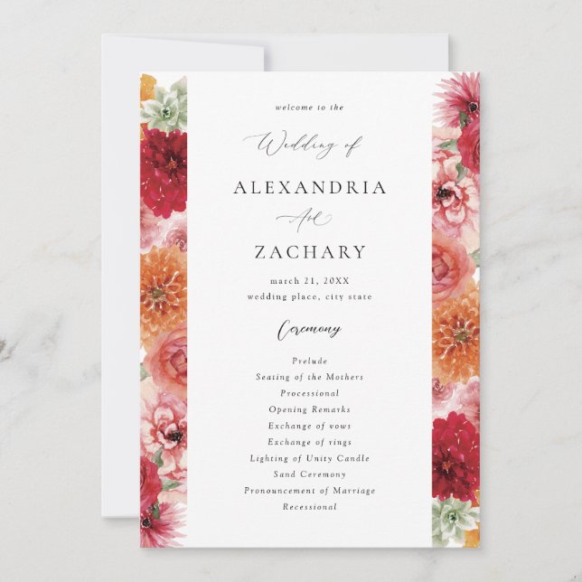 Summer Multi Color Floral Wedding Program (Front)