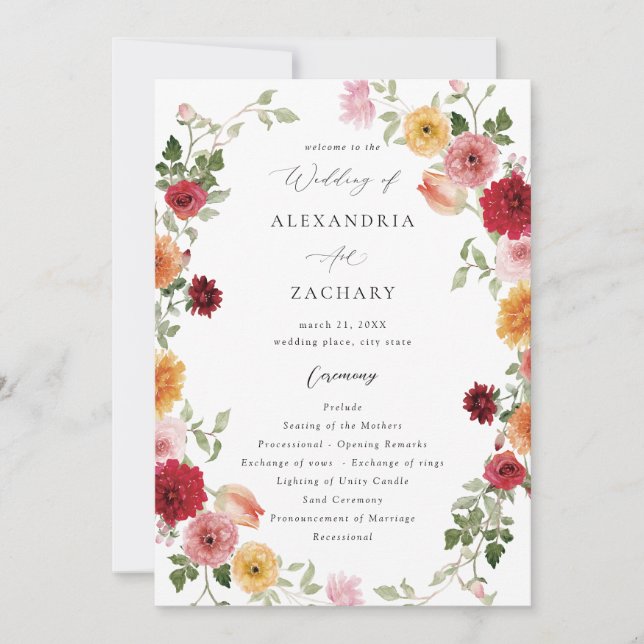 Summer Multi Color Floral Wedding Program 2 (Front)