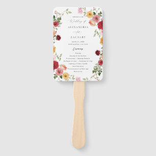 Summer Multi Color Floral Wedding Program 2 Hand Fan