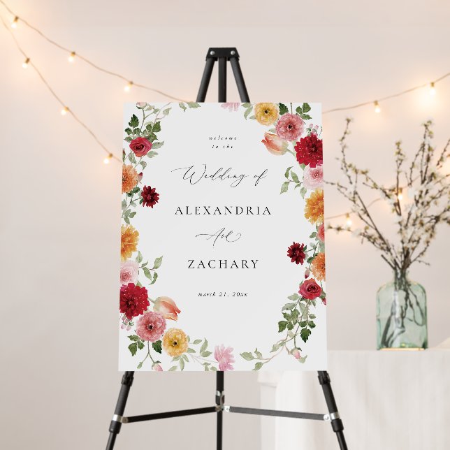 Summer Multi Color Floral Wedding Welcome Foam Board (In Situ (Stand))