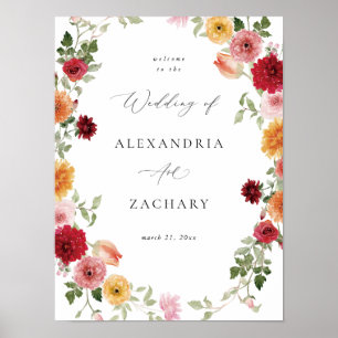 Summer Multi Color Floral Wedding Welcome Sign