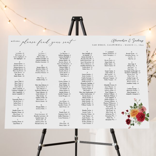 Summer MultiColo Floral Alphabetical Seating Chart Foam Board (In Situ (Stand))