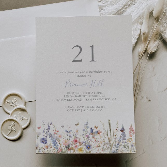 Summer Multicolor Wildflower 21st Birthday Party Invitation (Creator Uploaded)