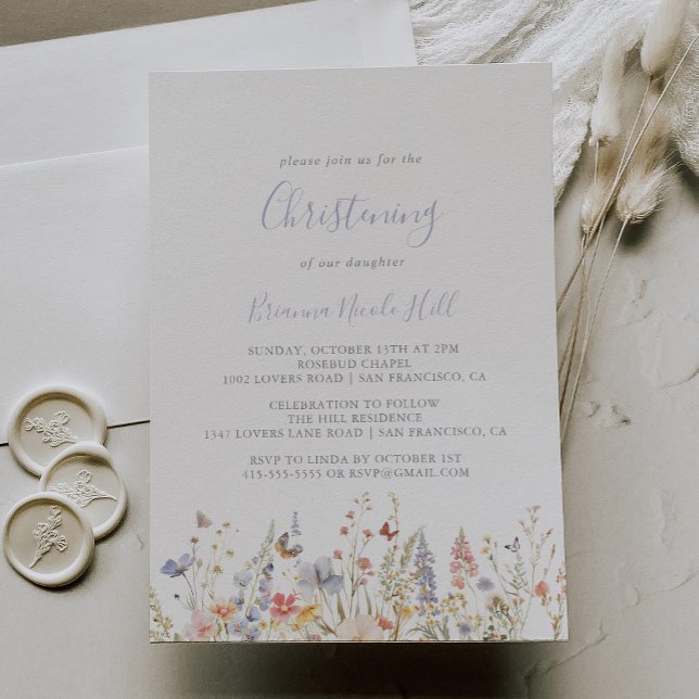 Summer Multicolor Wildflower Christening Invitation (Creator Uploaded)