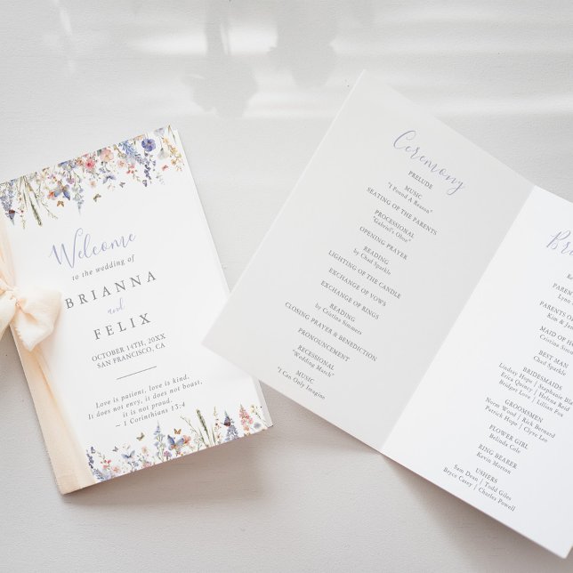Summer Multicolor Wildflower Folded Wedding Program (Creator Uploaded)