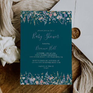 Summer Multicolor Wildflower Green Baby Shower Invitation