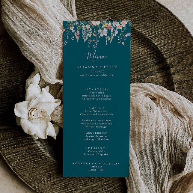 Summer Multicolor Wildflower Green Dinner Menu (Creator Uploaded)