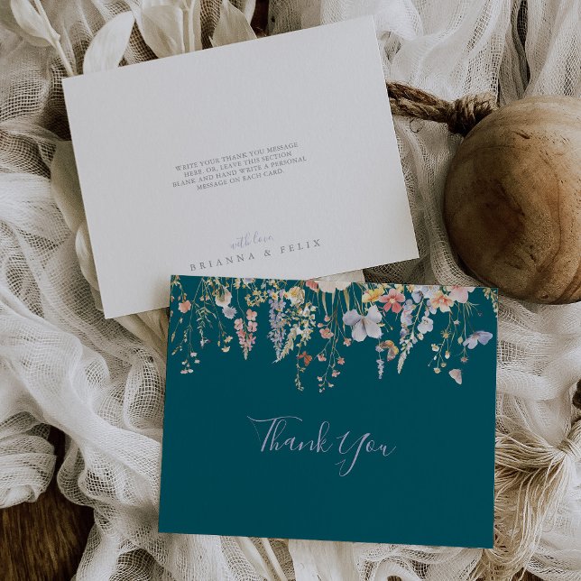 Summer Multicolor Wildflower Green Flat Wedding Thank You Card (Creator Uploaded)