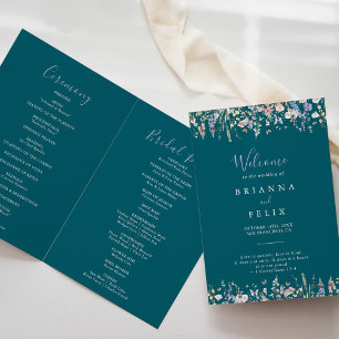Summer Multicolor Wildflower Green Folded Wedding Program