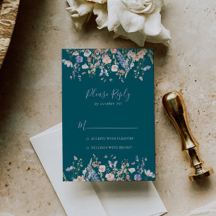 Summer Multicolor Wildflower Green RSVP Card