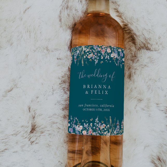 Summer Multicolor Wildflower Green Wedding  Wine Label (Creator Uploaded)